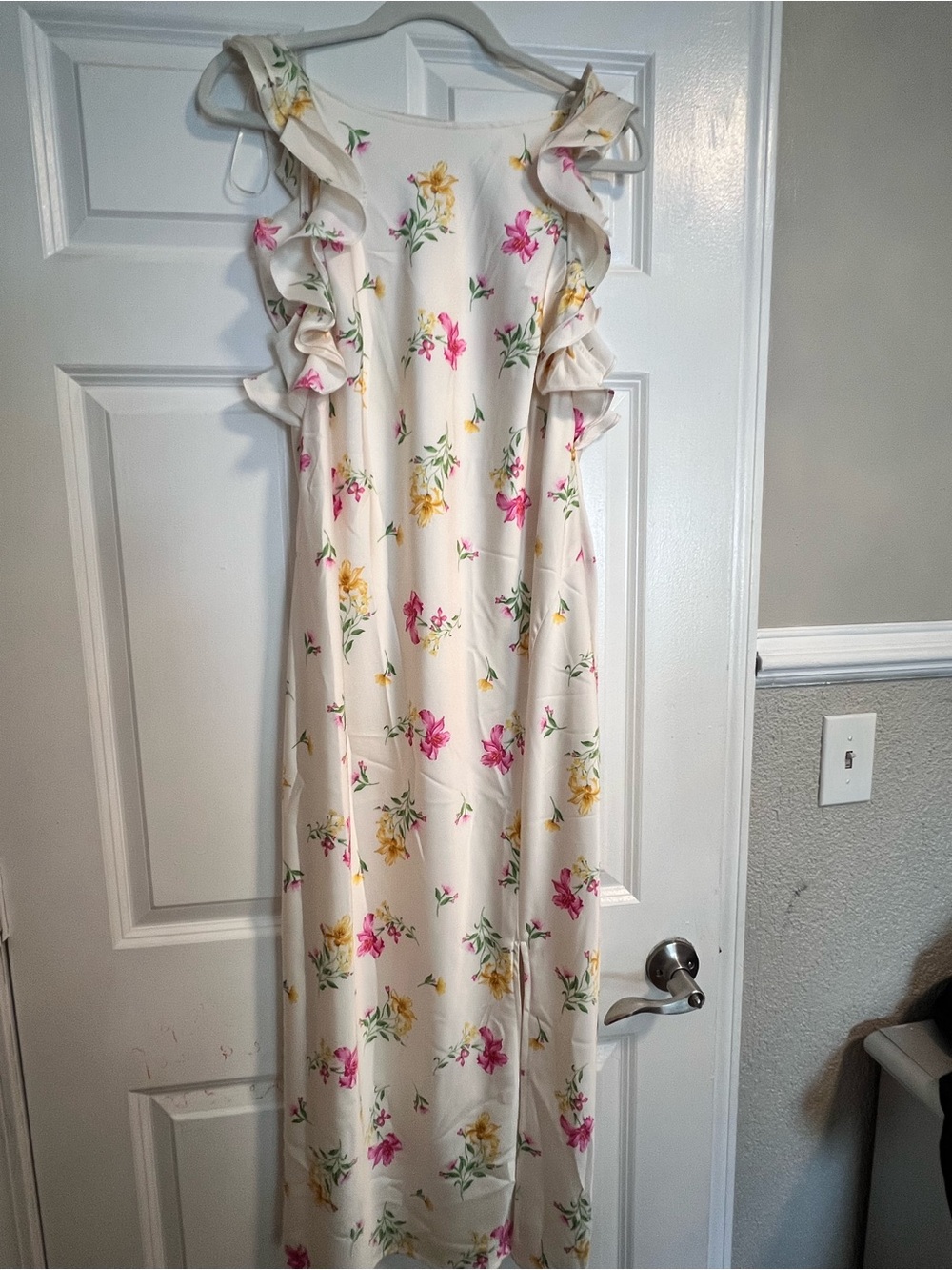 Target Cream Floral Ruffle Maxi Dress with Pink & Yellow Blooms